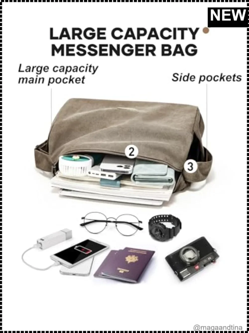 Canvas Messenger Bag Crossbody Water Resistant Unisex Shoulder Bag
